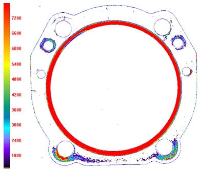 Fig 2: Pressure Distribution Using Fuji Prescale® Film after Topaq® Analysis with Bolts Torqued to 6.22 kilogram-force meter
