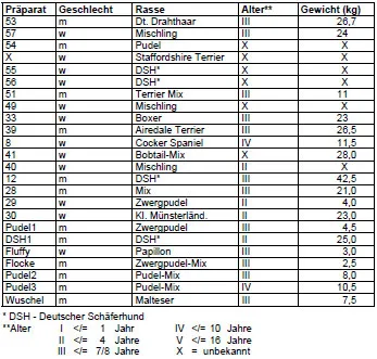 Biomechanics Tab. 5: Hunde (24), von denen CT-Datensätze erhoben wurden.