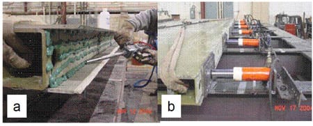 Figure 4.7 Panel-to-panel connection (a) Adhesive application b) Jacking system fig 4.7