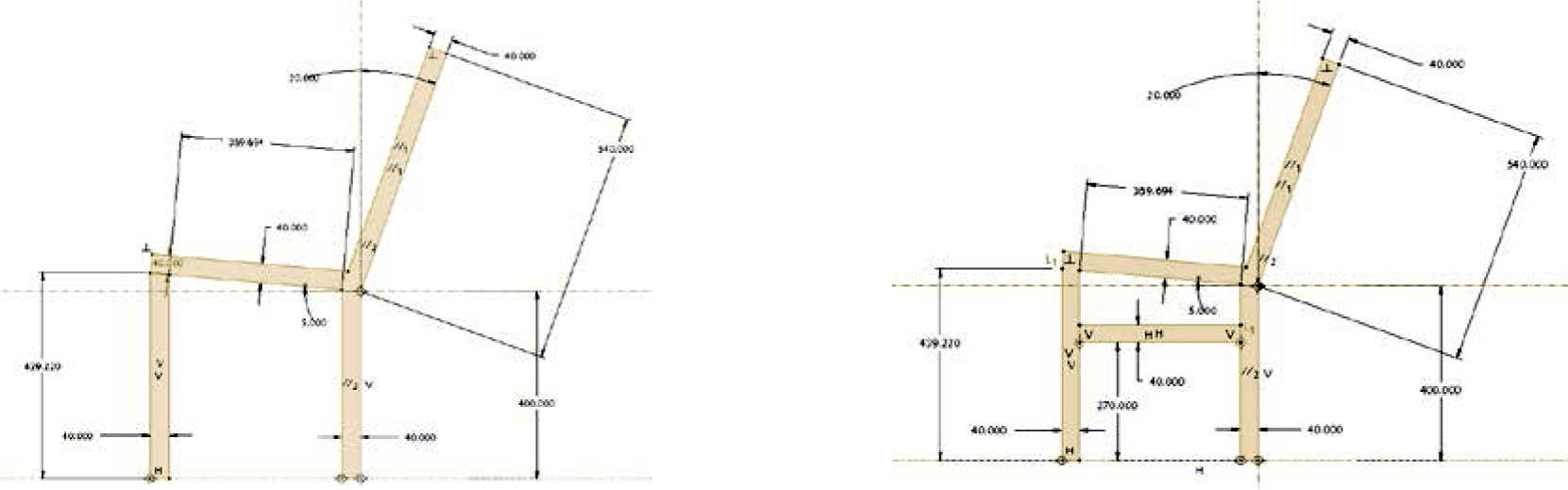 Chair without stretchers; b - Chair with lateral stretchers