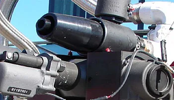 Figure 3.5.1: A 300 gpm combined agent Williams Hydro-ChemTM nozzle mounted alongside the Elkhart Brass UHP bumper turret. figure 3.5.1
